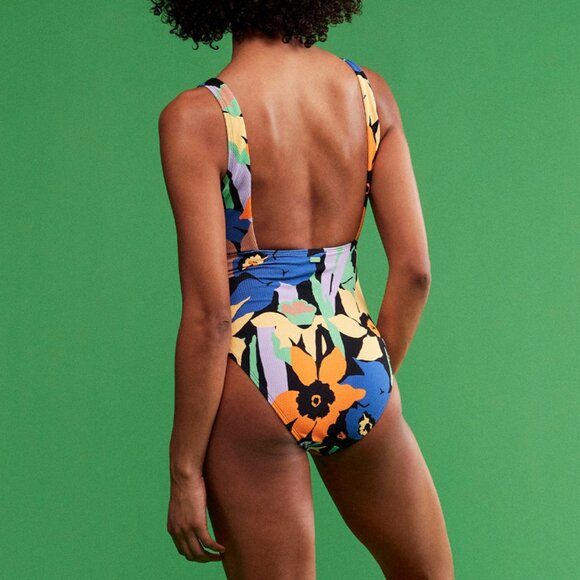 Roxy Color Jam Cutout One-Piece Swimsuit Black Anthracite Flower Jammin XS - Picture 14 of 16